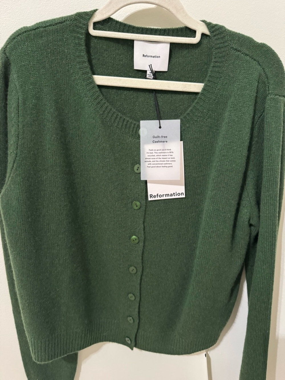 Reformation Olive Green Round-Neck Button Cardigan